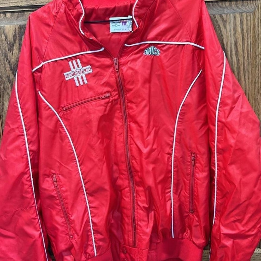 King Louie pro fit red satin‎ bomber jacket USA fleet parts truck size larger